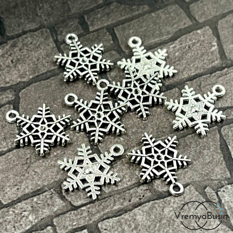 Снежинка, подвеска металлическая, 13х18 мм, цв. серебро (упак. 5 шт.)