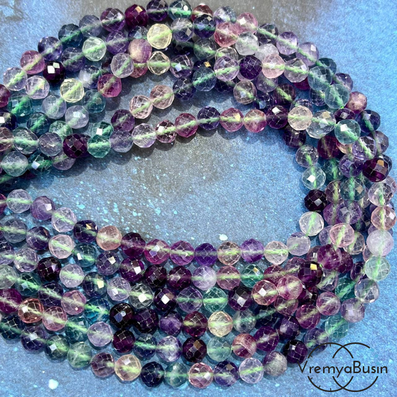 Флюорит, шарик граненый 6 мм (1/2 нити, ок. 32 шт.)