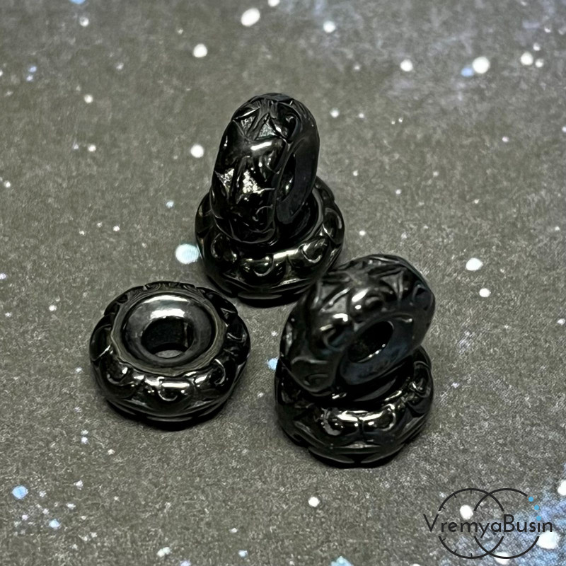 Бусина из нержавеющей стали, кольцо 9х4 мм, цв. черный (1 шт.)