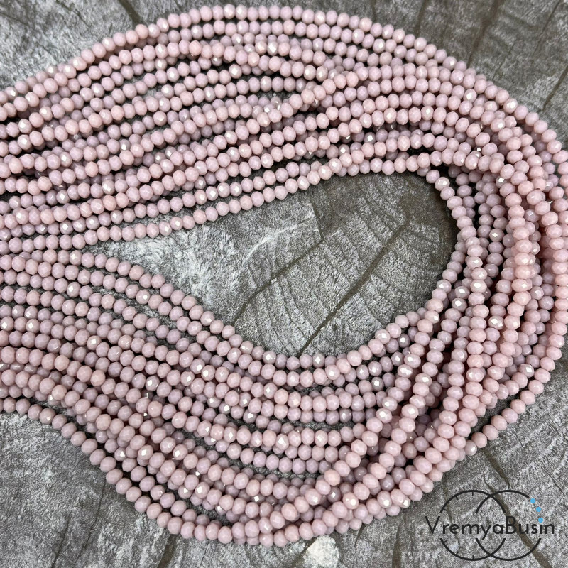 Бусина рондель из граненого стекла 2х3 мм (нить 130 шт.) ПЫЛЬНАЯ РОЗА СВЕТЛЫЙ