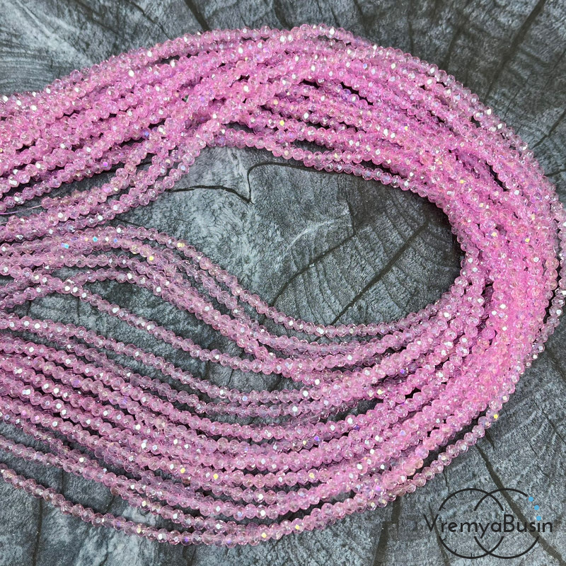 Бусина рондель из граненого стекла 2х3 мм (нить 130 шт.) РОЗОВЫЙ 