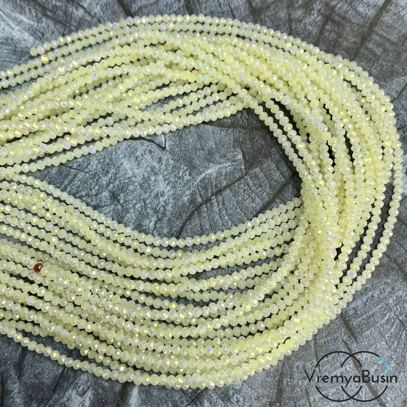 Бусина рондель из граненого стекла 2х3 мм (нить 130 шт.) БЛЕДНО-ЛИМОННЫЙ Бусина рондель из граненого стекла 2х3 мм (нить 130 шт.) БЛЕДНО-ЛИМОННЫЙ