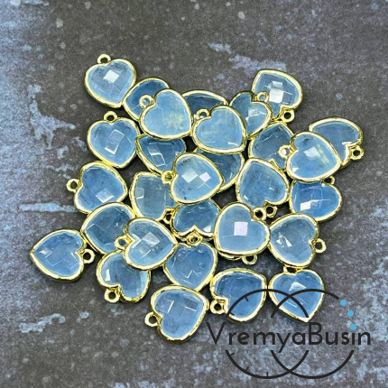 Кварц тонир. под аквамарин.   Подвеска сердце 13 мм в оправе цв. золото (1 шт.)