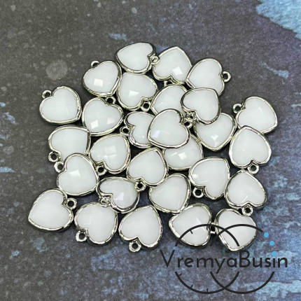 Агат белый. Подвеска сердце 13 мм в оправе цв. родий (1 шт.)