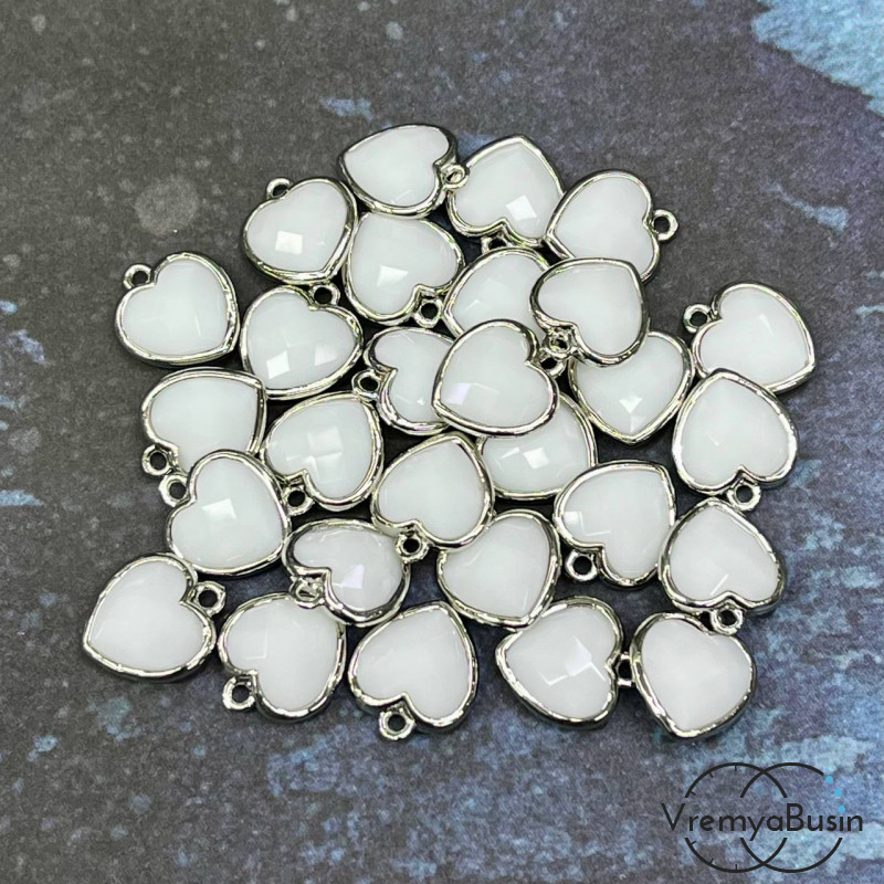 Агат белый. Подвеска сердце 13 мм в оправе цв. родий (1 шт.)