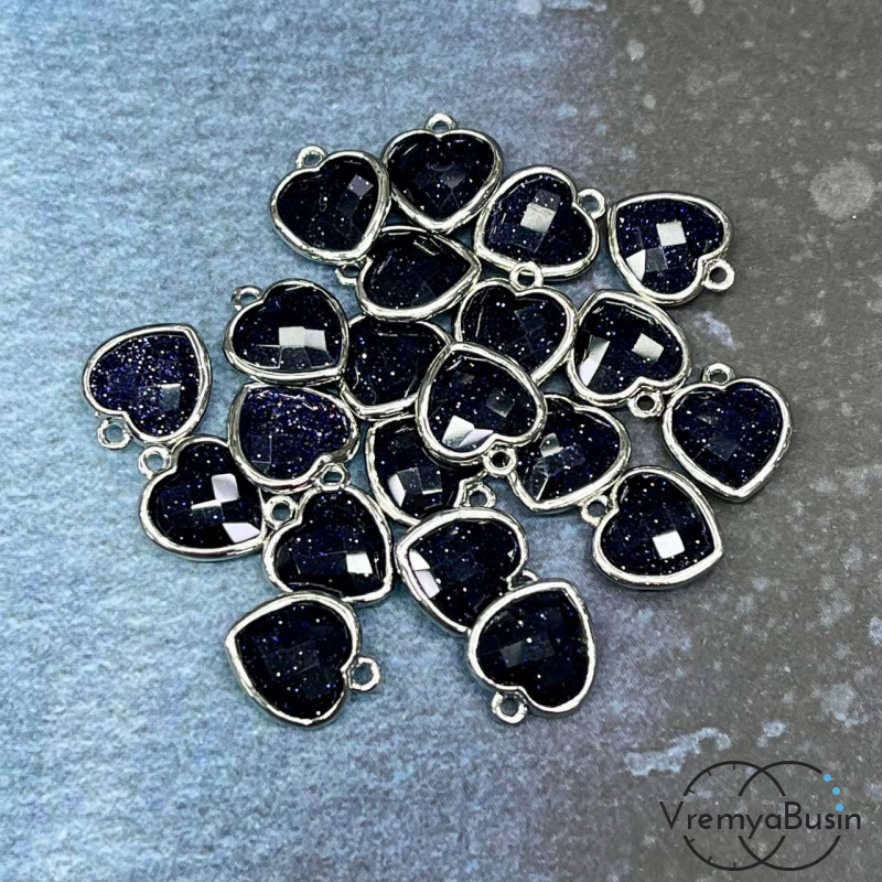 Авантюрин синий. Подвеска сердце 13 мм в оправе цв. родий (1 шт.)