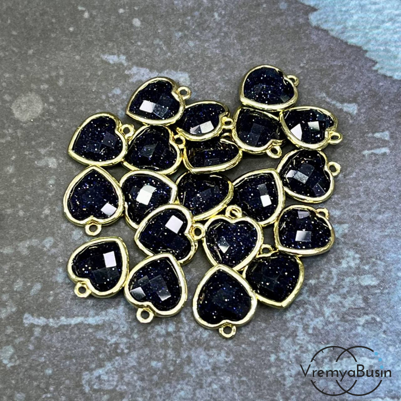 Авантюрин синий. Подвеска сердце 13 мм в оправе цв. золото (1 шт.)