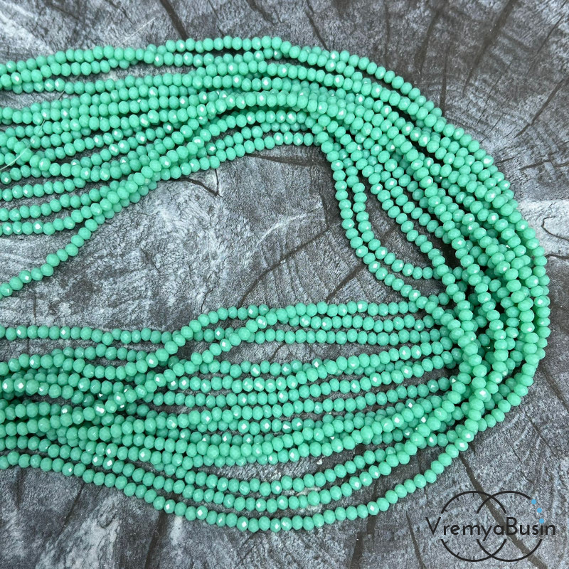 Бусина рондель из граненого стекла 2х3 мм (нить 130 шт.) МЯТНЫЙ МАТОВЫЙ