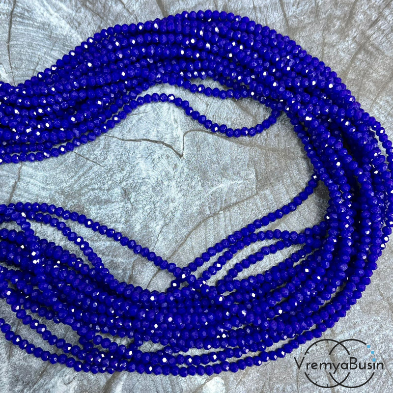 Бусина рондель из граненого стекла 2х3 мм (нить 130 шт.) СИНИЙ МАТОВЫЙ 