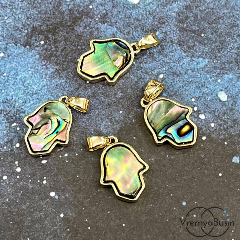 Подвеска с перламутром, ладонь 12х16 мм, латунь с позолотой (1 шт.)