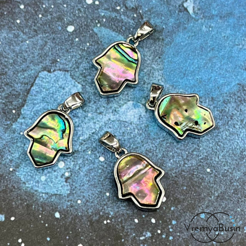 Подвеска с перламутром, ладонь 12х16 мм, латунь с родиевым покрытием (1 шт.)