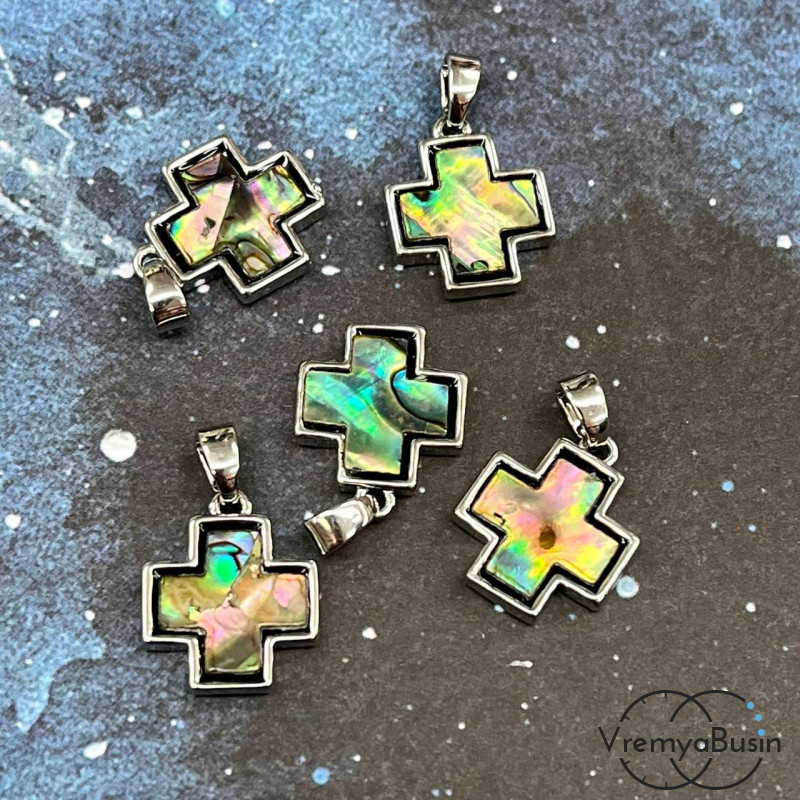 Подвеска с перламутром, крест 12х14 мм, латунь с позолотой (1 шт.)