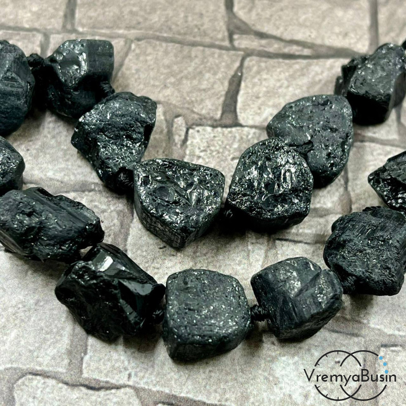 Чёрный турмалин - шерл, бусины сколы, ок. 15 мм (1 шт.)