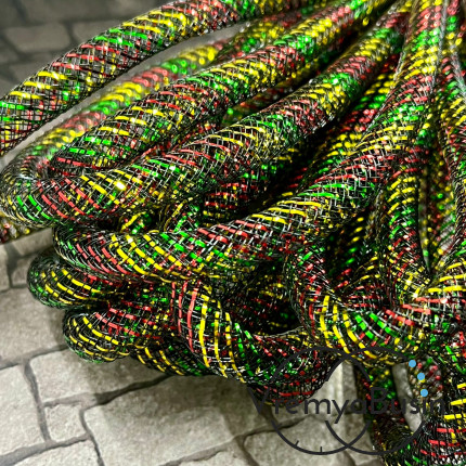 Полый шнур из нейлоновой сетки, 8 мм, цв.  красно-зеленый с цветной полоской (1 м.)
