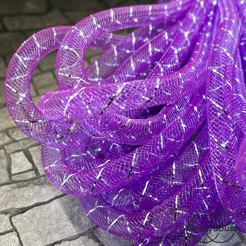 Полый шнур из нейлоновой сетки, 8 мм, цв.  фиолетовый с серебряной полоской (1 м.)
