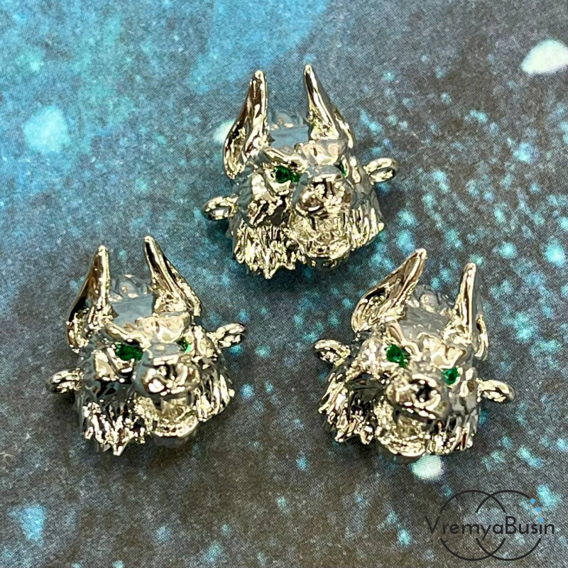 Коннектор с фианитами «Волк», 15х15х14 мм, латунь с родиевым покрытием (1 шт.)