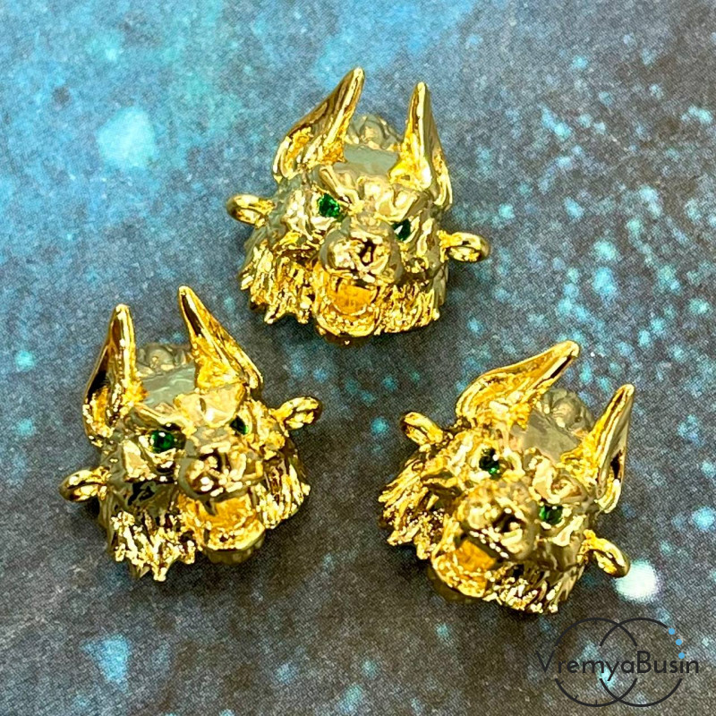 Коннектор с фианитами «Волк», 15х15х14 мм, латунь с позолотой (1 шт.)