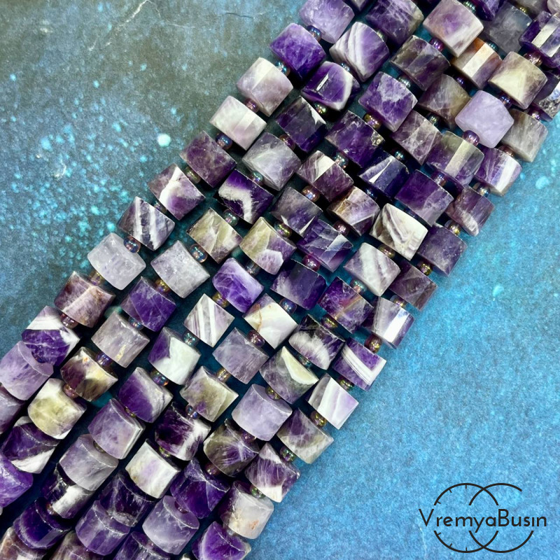 Аметист,   крупные бусины-шайбы с гранями, 8х6 мм (нить, ок. 48 шт.)