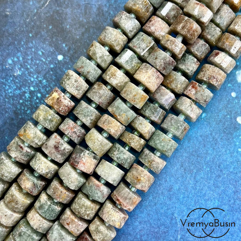 Кварц фантом,   крупные бусины-шайбы с гранями, 12х7 мм (нить, ок. 38 шт.)