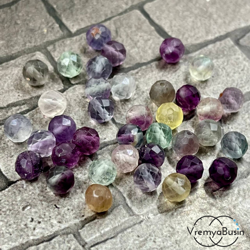 Флюорит. Бусины шарики 6 мм с ювелирной огранкой (1 шт.)