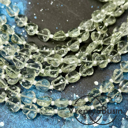 Празиолит, зеленый аметист. Сердечки с ювелирной огранкой, 8х8х5 мм (нить, ок. 22 шт.)