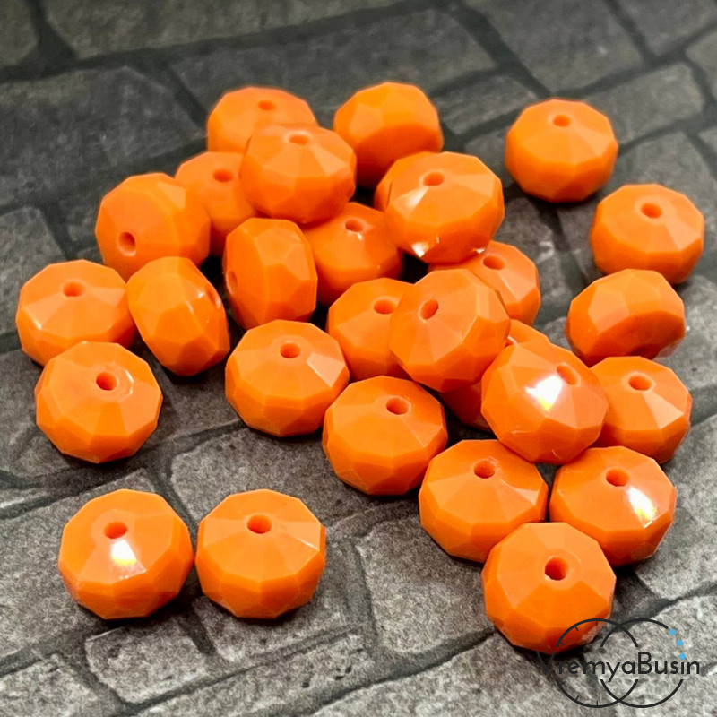 Бусины шайбы из граненого стекла, 6х9 мм цв. оранжевый матовый  (1 шт.)