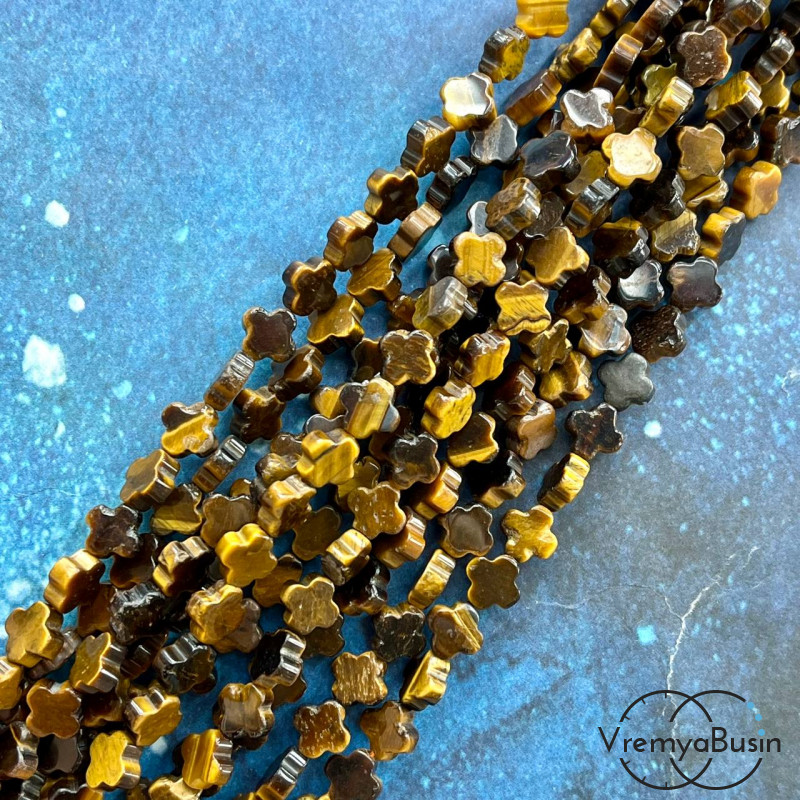 Тигровый глаз, гладкие бусины, клевер 8х3 мм (1/2 нити, ок. 24 шт.)