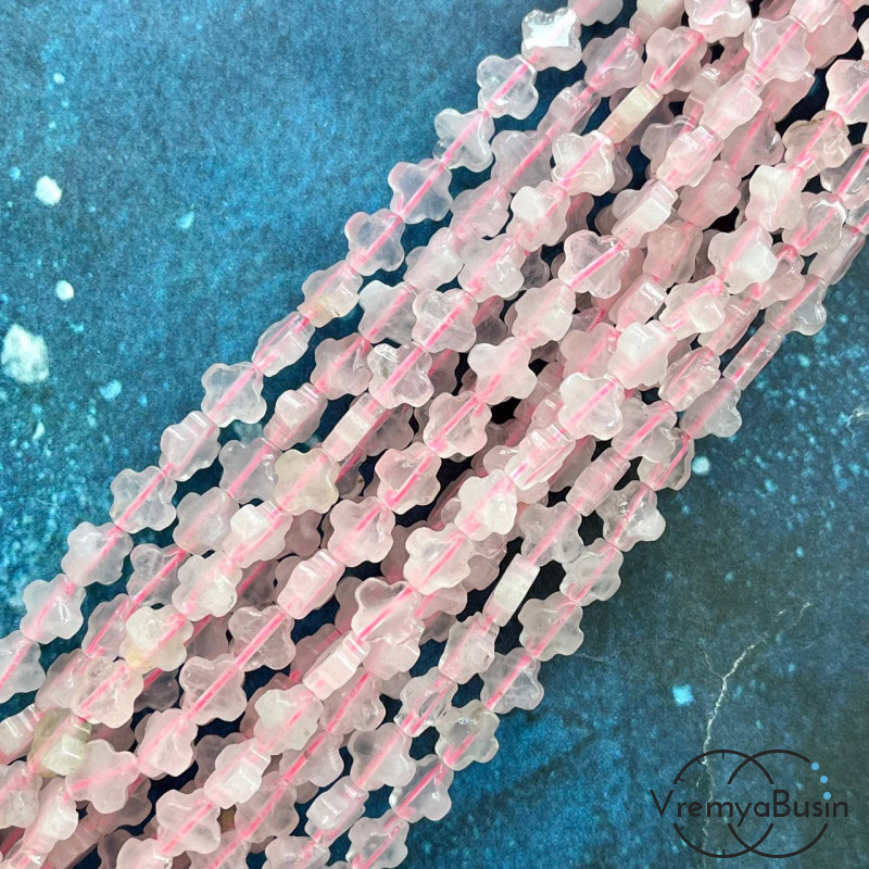 Розовый кварц, гладкие бусины, клевер 8х3 мм (1/2 нити, ок. 24 шт.)