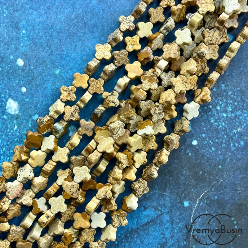 Яшма пейзажная, гладкие бусины, клевер 8х3 мм (1/2 нити, ок. 24 шт.)