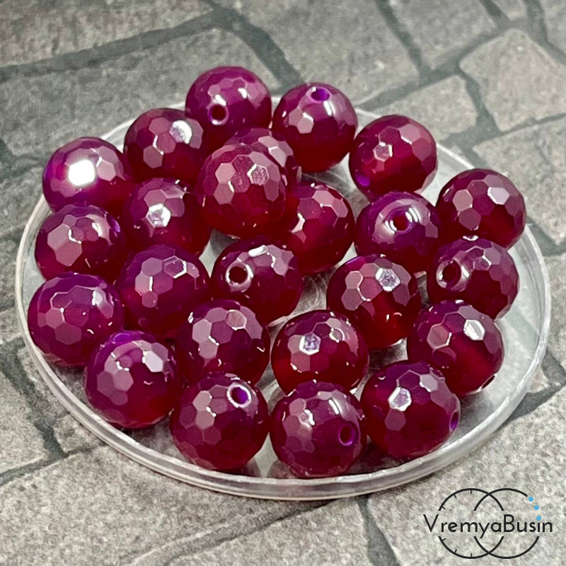 Халцедон с ювелирной огранкой, шарик 8 мм, цв. малиновый  (1 шт.)
