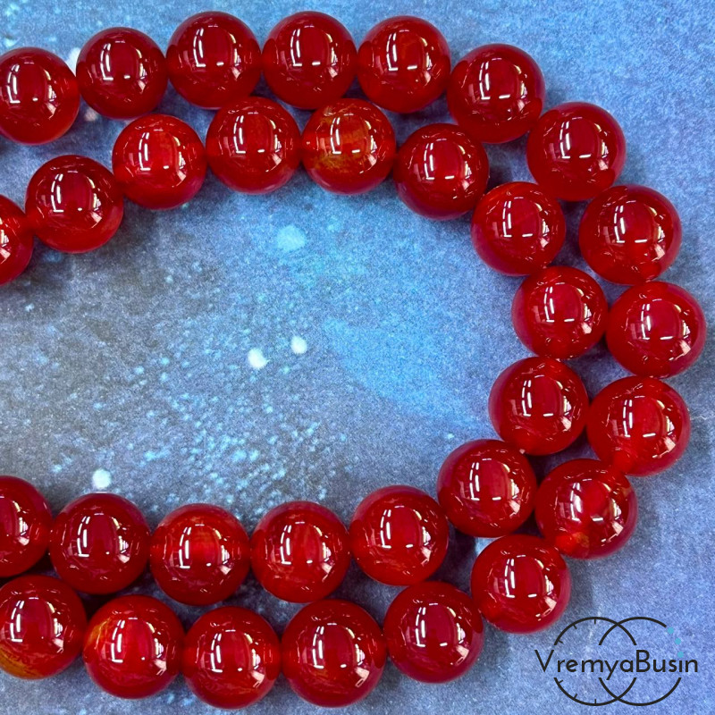 Халцедон тонир, шарик гладкий 12 мм, цв. красный (1/2 нити, ок. 16 шт.)