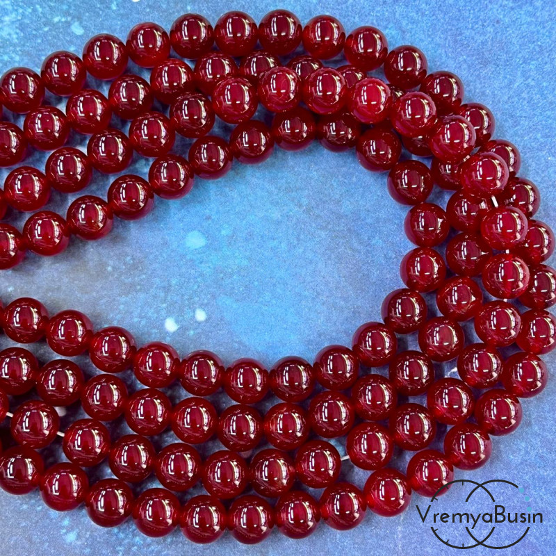 Халцедон тонир, шарик гладкий 8 мм, цв. красный (1/2 нити, ок. 24 шт.)