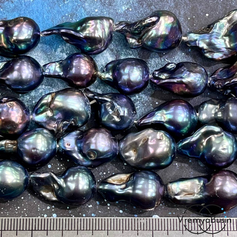 Жемчуг натуральный речной барочный, цв. черно-фиолетовый (1/2 нити, ок. 10 шт.)