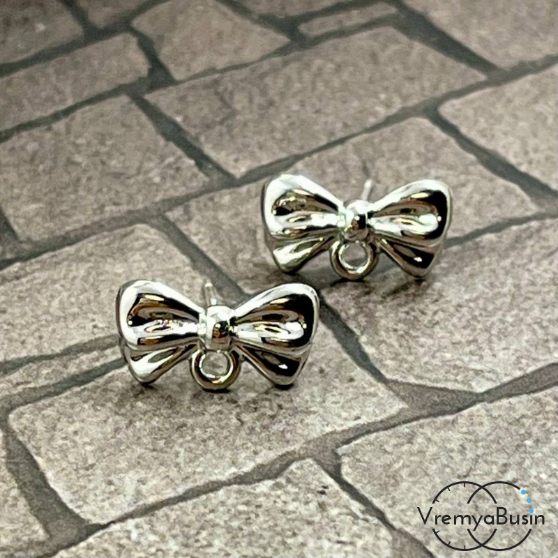 Швензы-гвоздики из цинкового сплава "Бантик", 14х8 мм, цв. серебро  (1 пара)