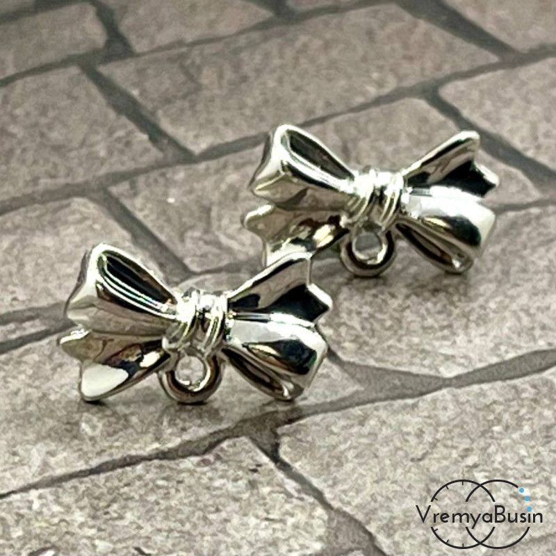 Швензы-гвоздики из цинкового сплава "Бантик", 17х10 мм, цв. серебро  (1 пара)