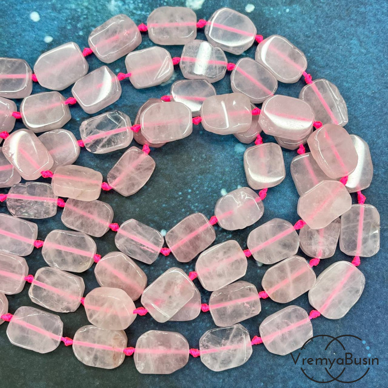 Розовый кварц. Овальные плоские бусины, ок. 12х16 мм (нить, ок. 22  шт.)