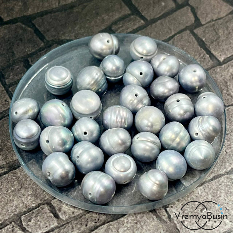 Жемчуг натуральный речной, округлый ок. 8 мм, цв. серый (1 шт.)