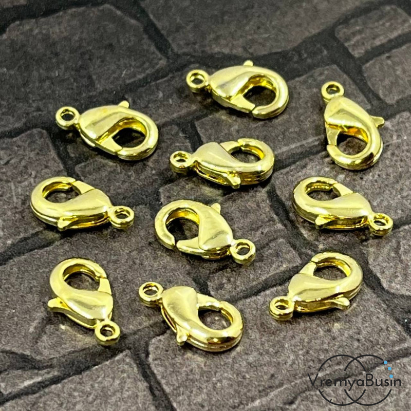 Карабин-лобстер 6х12 мм, латунь с позолотой 14К (1 шт.)