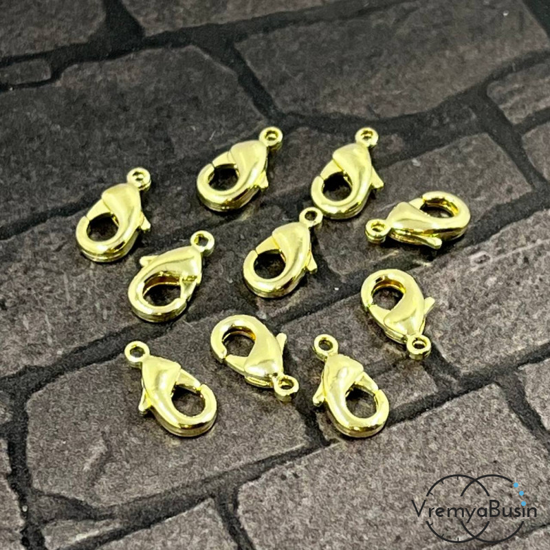 Карабин-лобстер 5х10 мм, латунь с позолотой 14К (1 шт.)