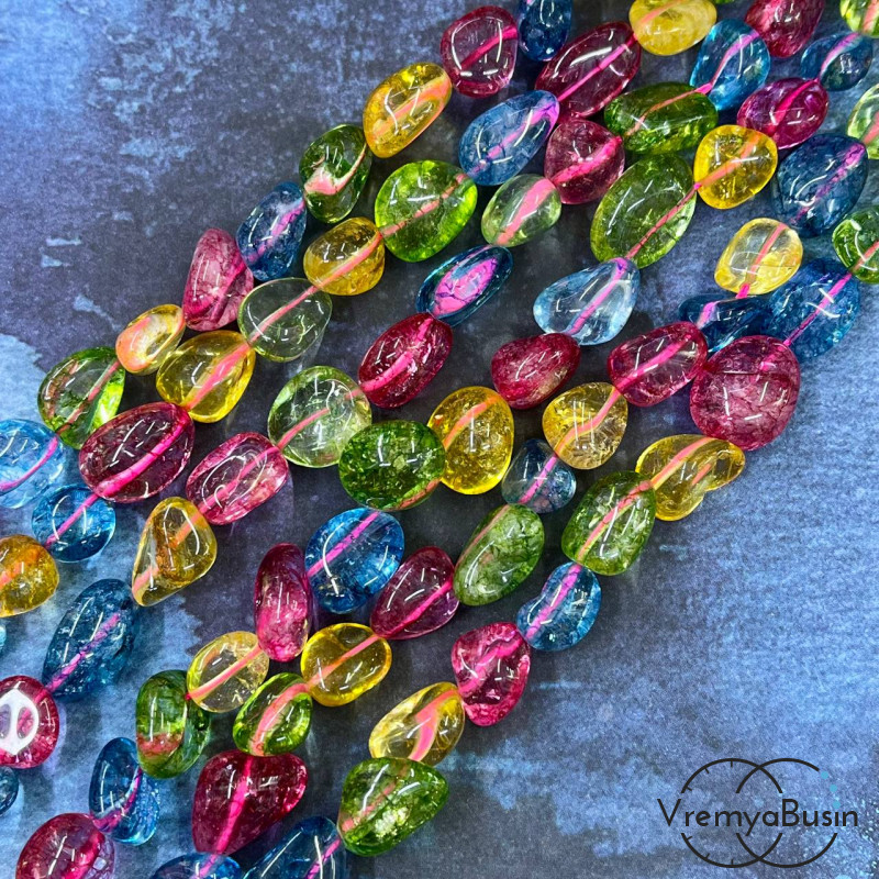 Кварц тонир., галтовка овальная средняя ок. 10х15 мм, цв.   микс    (нить, ок. 30 шт.)