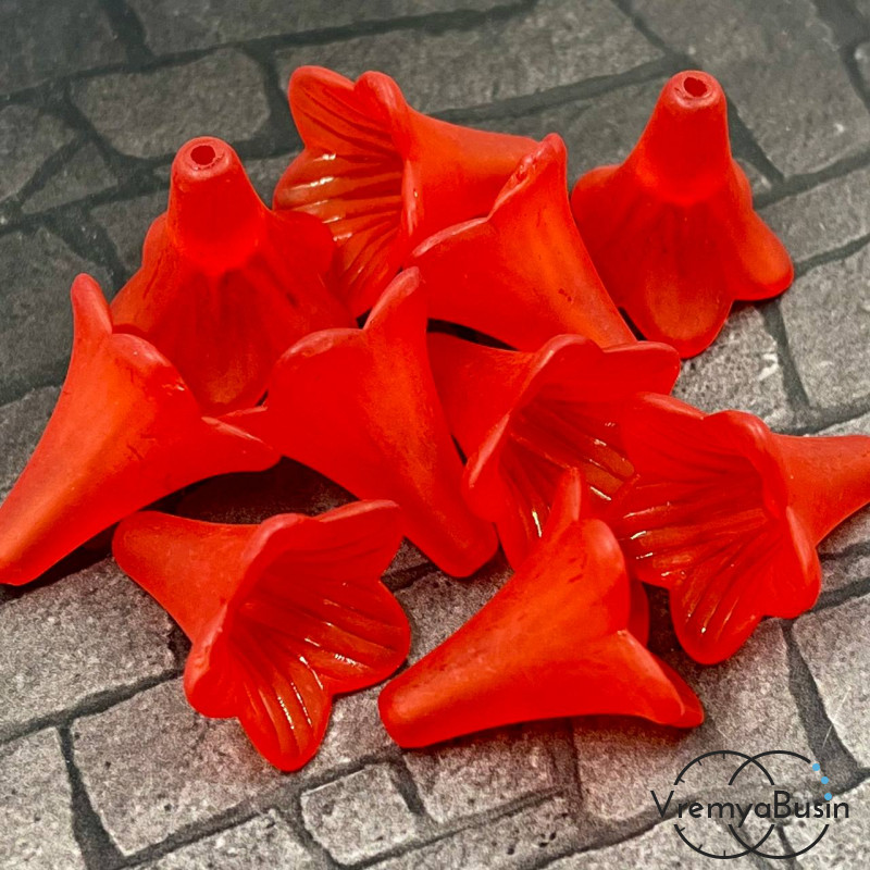 Бусины акриловые колокольчики, 21х23 мм, цв. матовый красный  (упак. 10 шт.)