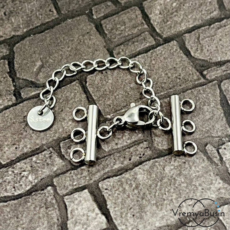 Карабин с коннекторами на 3 нити, размер конн. 15 мм, нержавеющая сталь (1 шт.)