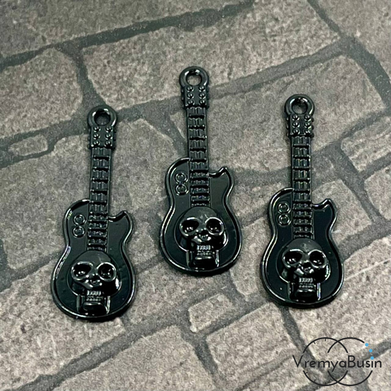 Подвеска металлическая, гитара 11х32 мм, цв. черный (1 шт.)