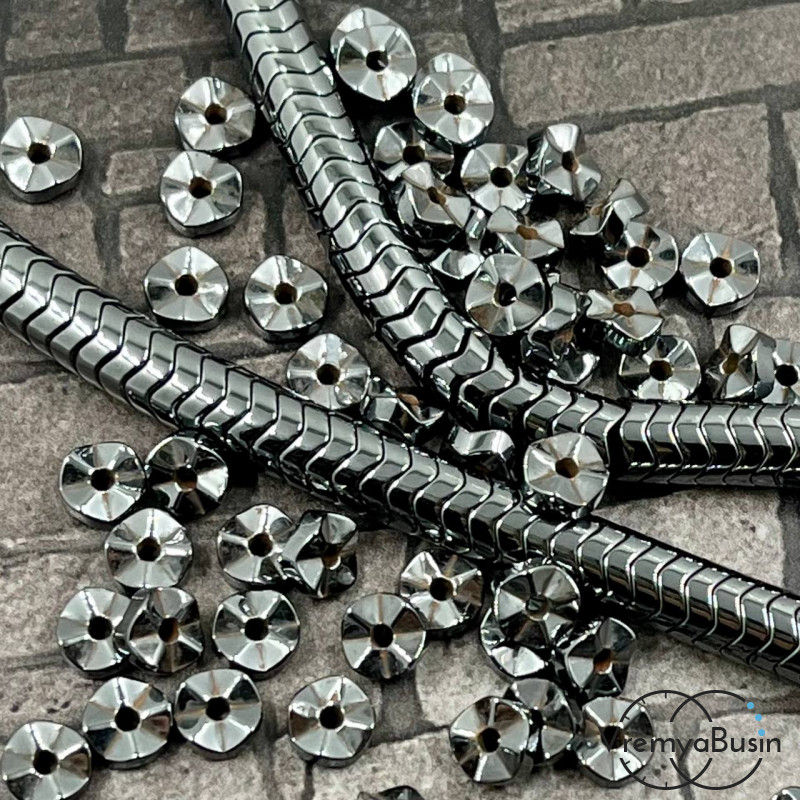 Гематит, диск изогнутый волной, 3х6 мм, цв. ЧЕРНЫЙ (упак. 20  шт.)