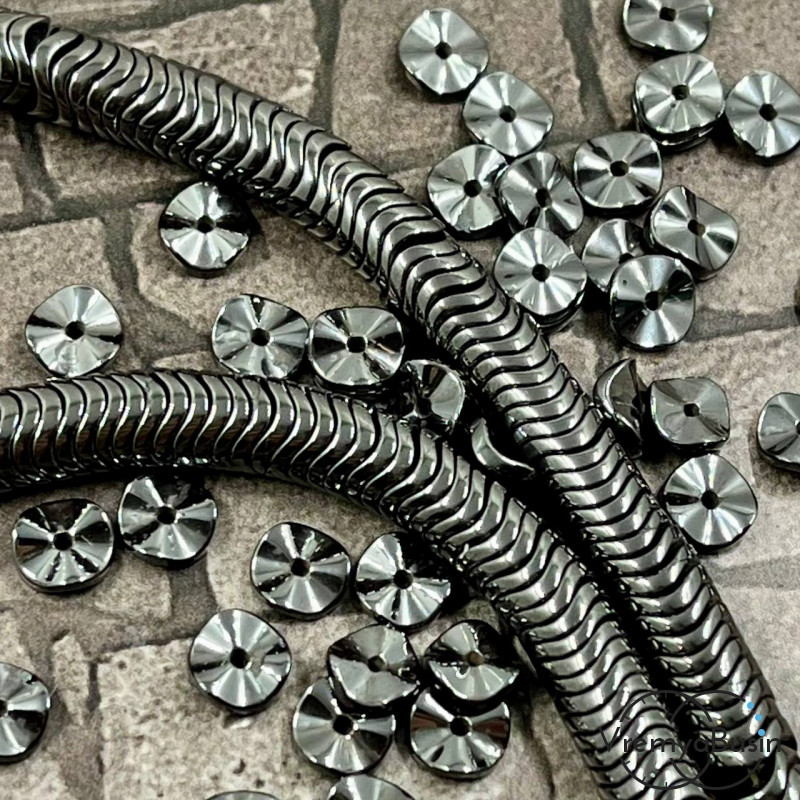 Гематит, диск изогнутый волной, 1х6 мм, цв. ЧЕРНЫЙ (упак. 40 шт.)