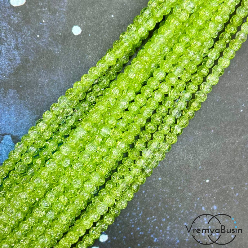 Кварц кракле, шарик гладкий 4 мм (нить, ок.  90 шт.)