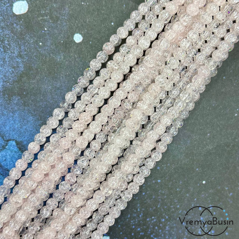 Кварц кракле, шарик гладкий 4 мм (нить, ок.  90 шт.)