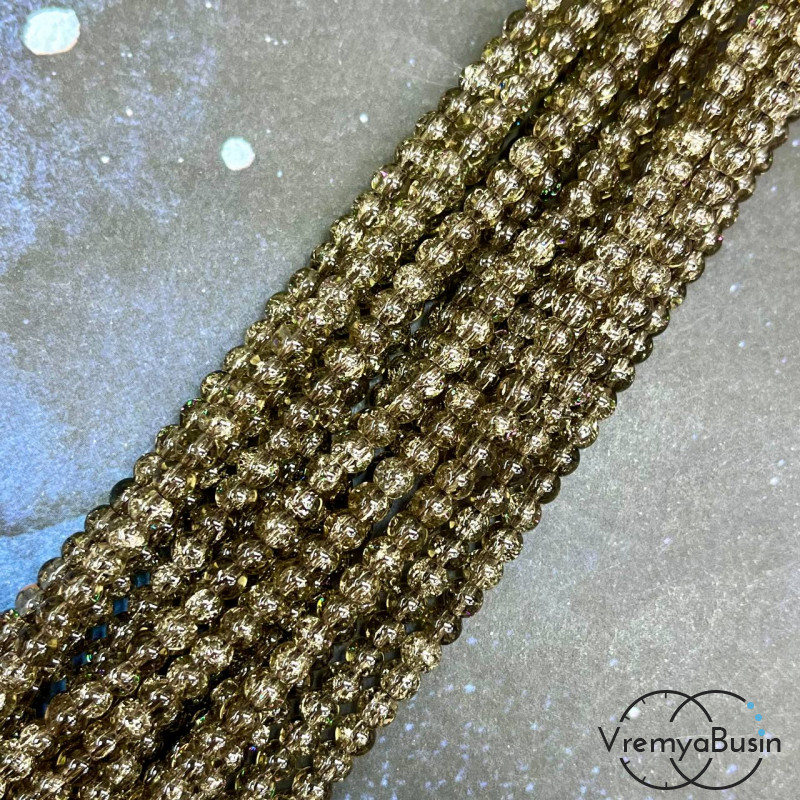 Кварц кракле, шарик гладкий 4 мм (нить, ок.  90 шт.)