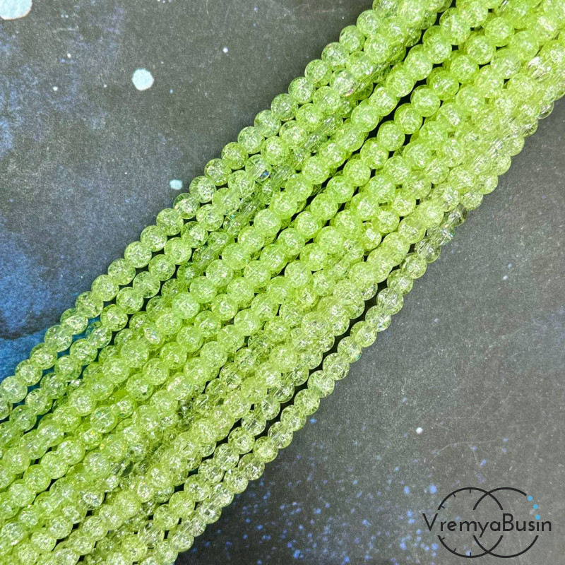 Кварц кракле, шарик гладкий 4 мм (нить, ок.  90 шт.)