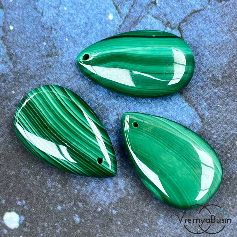 Малахит натур., подвеска плоская капля, 15х25 мм (1 шт.) 